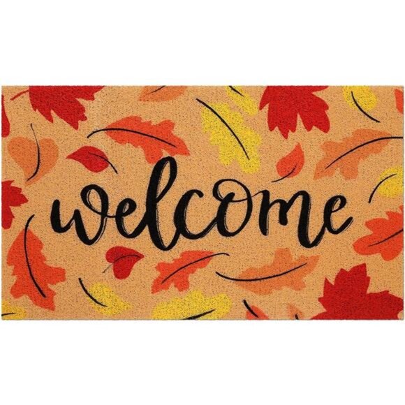 Fall Coir Doormats Maple Leaves Welcome Doormat Orange 29 x 17 Inches Autumn - Picture 1 of 7